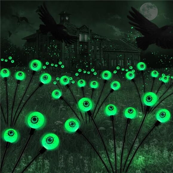 Halloween Decorations Outdoor Solar Scary Eyeball Lights,2PACKS 12LED Green - Picture 1 of 8